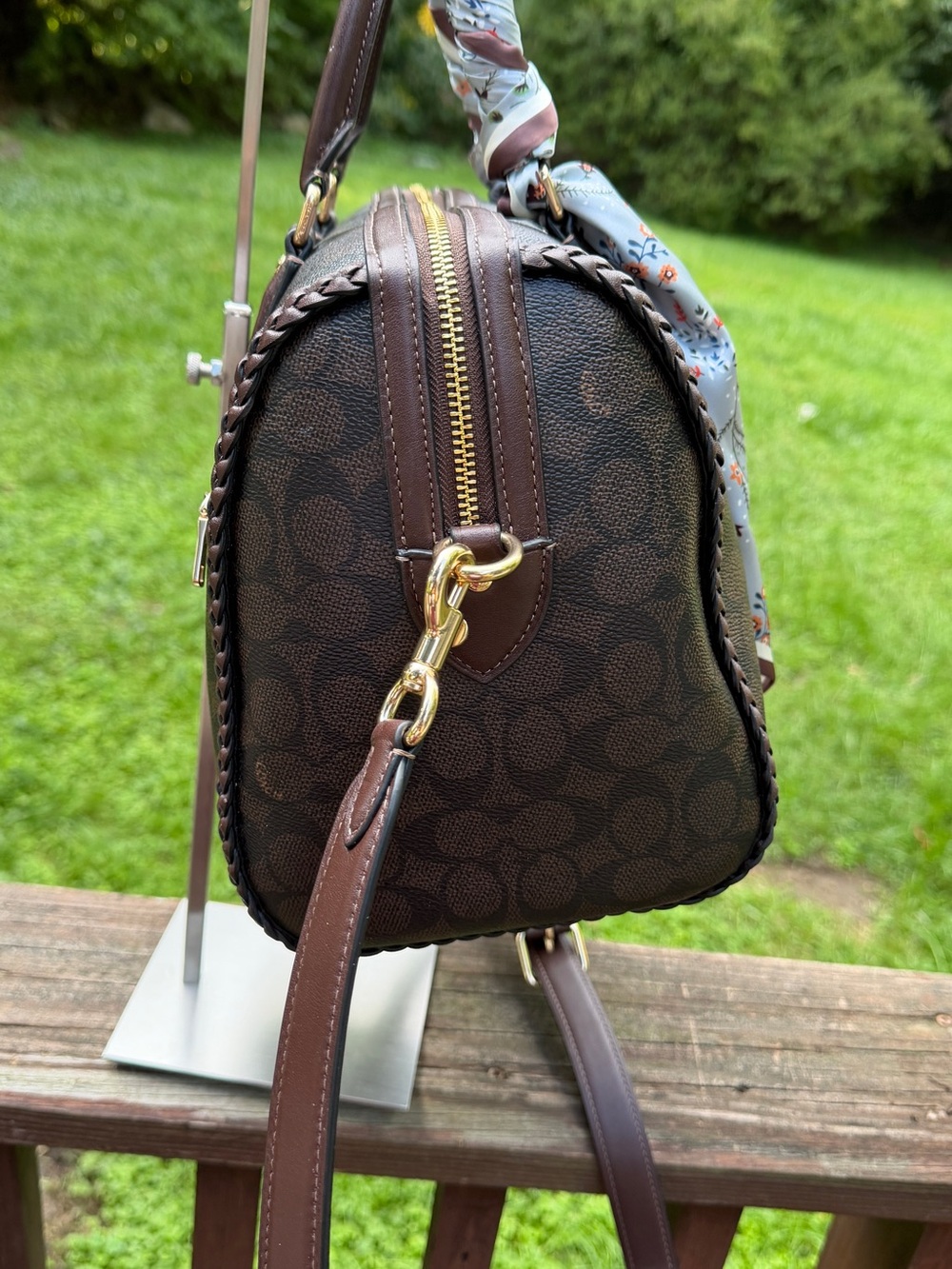 Barely used: Coach Large Rowan Braided Signature Canvas Satchel Brown - Picture 4 of 9